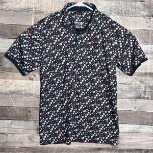 Swannies Golf Mens Polo Shirt Medium Blue Floral All Over Print Performance